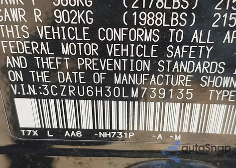 2020 Honda Hr-V Awd Lx из США, поврежденный, VIN 3CZRU6H30LM739135